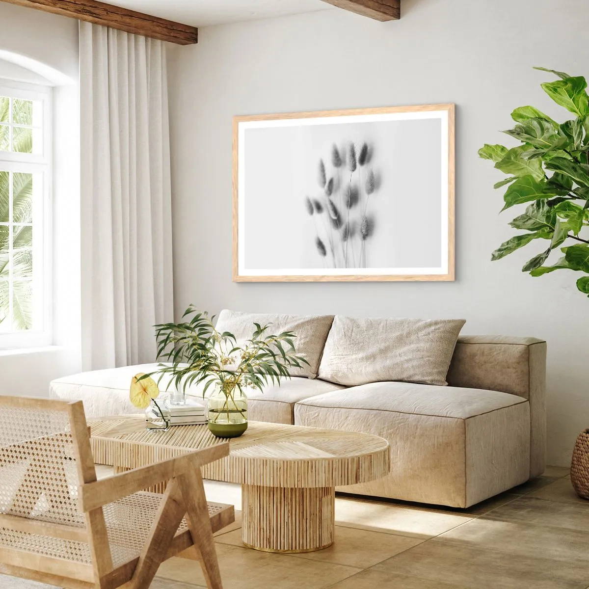 Een poster in een licht eiken lijst - Haar luchtigheid gras - 100x70 cm