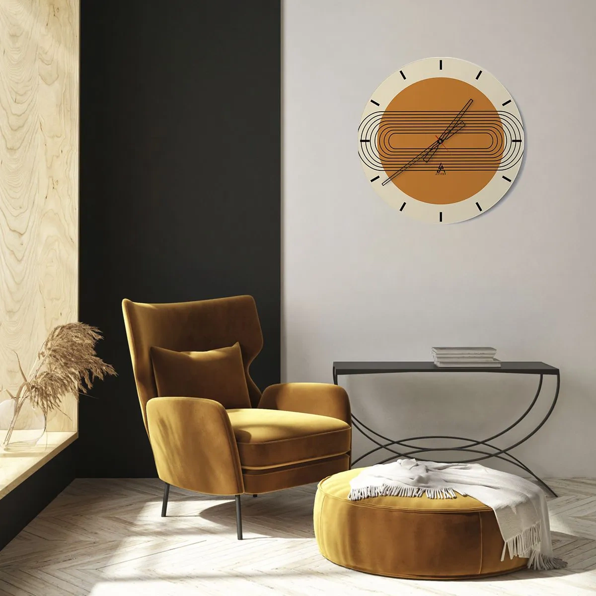 Wandklok - Klok - Geometrische compositie in tinten beige en oranje - 30x30cm - Perfect plan - Moderne wanddecoratie voor woonkamer, keuken en slaapkamer ARTTOR