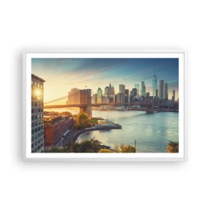 Poster in een witte lijst - Dageraad in de grote stad - 91x61 cm