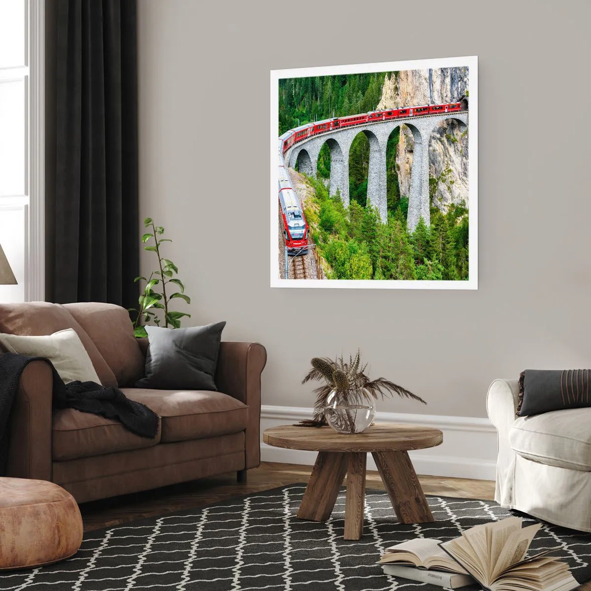 Poster - Spoorlijn voor uitzicht op de bergen - 50x50 cm