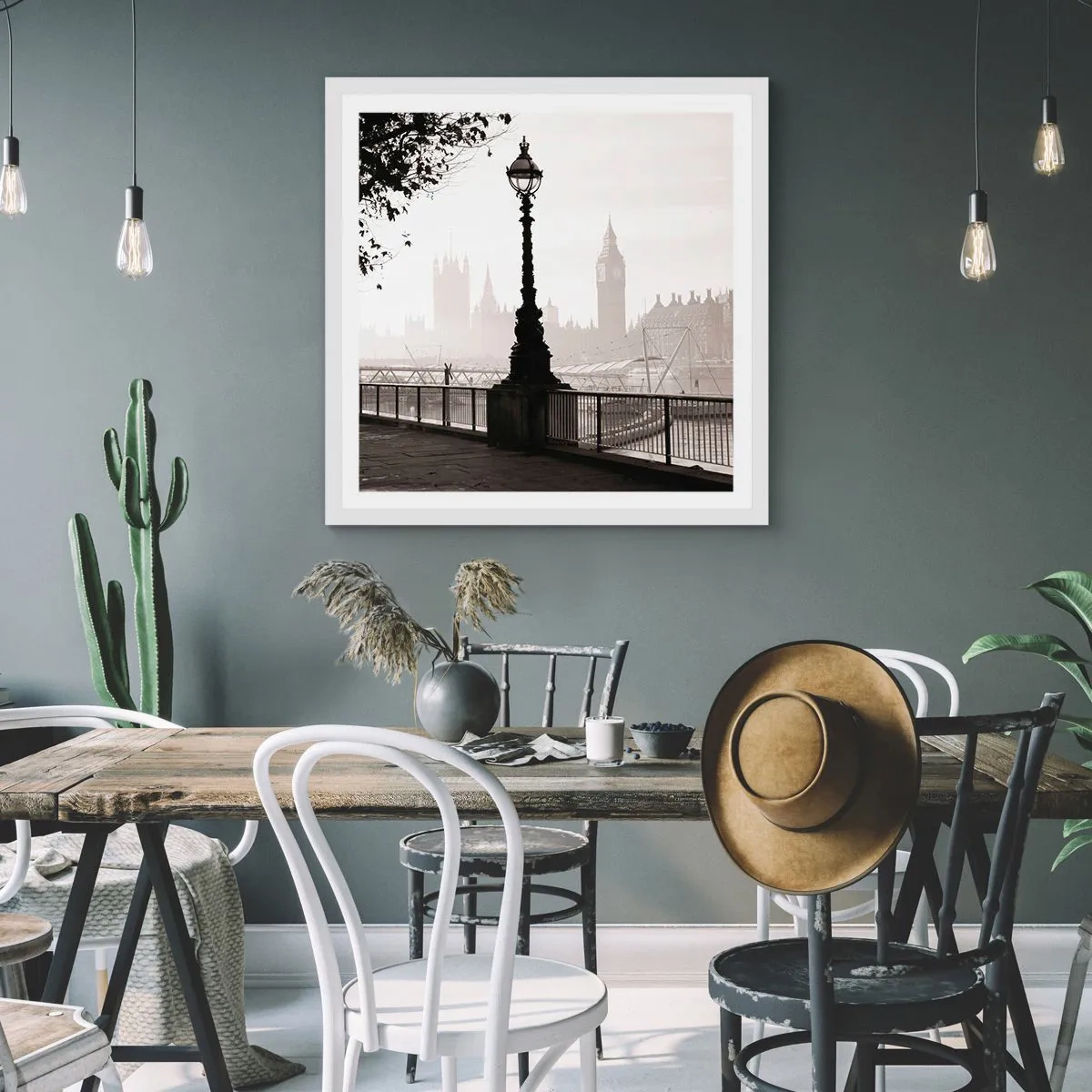 Poster in een witte lijst - Ochtend in Londen - 60x60 cm