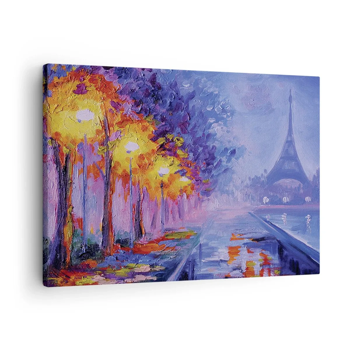 Schilderen op canvas - Een laan met lampen in Parijs met de Eiffeltoren op de achtergrond - 70x50cm - Een droomwandeling - Moderne wanddecoratie voor woonkamer en slaapkamer ARTTOR
