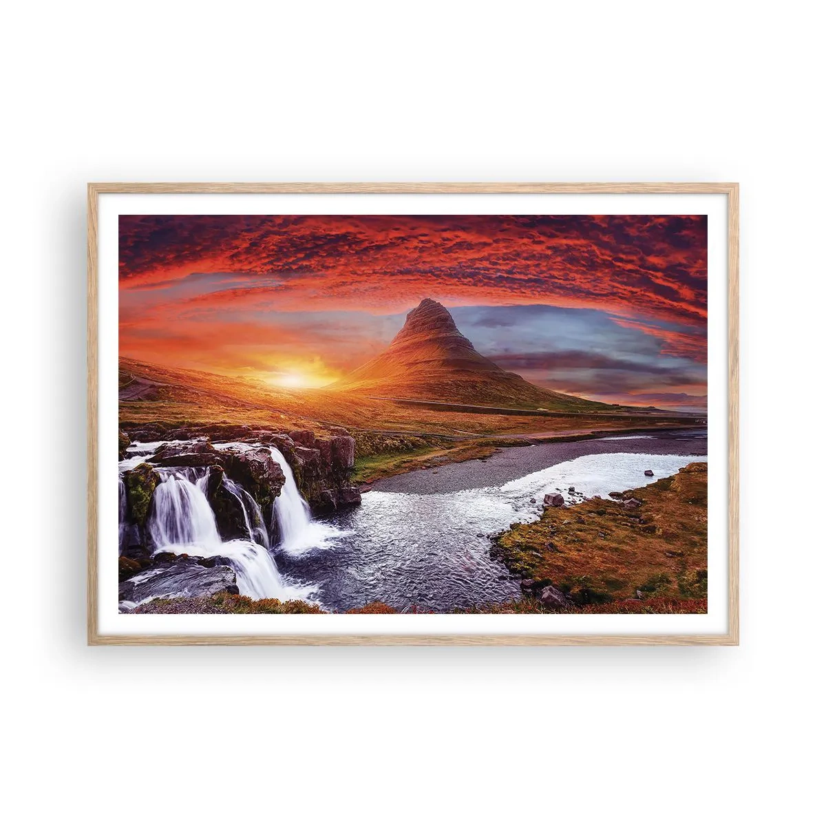 Een poster in een licht eiken lijst - Een zicht op Midden-aarde - 100x70 cm