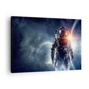 Schilderen op canvas - Astronaut tegen de achtergrond van de ruimte en planeet Aarde - 70x50cm - Ruimte avontuur - Moderne wanddecoratie voor woonkamer en slaapkamer ARTTOR