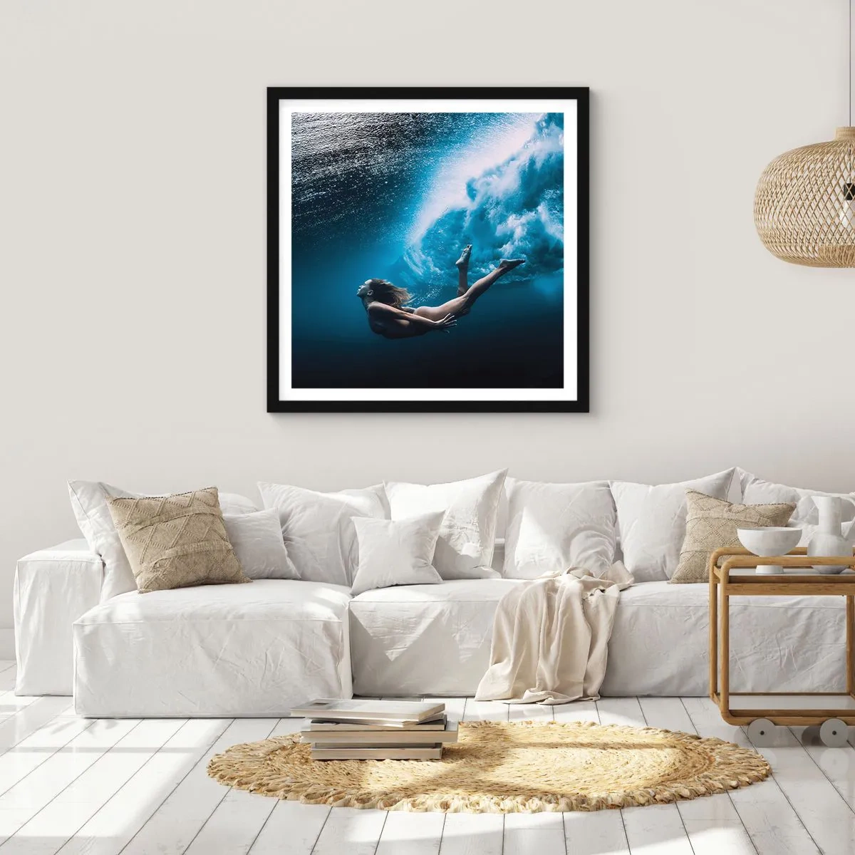 Poster in een zwarte lijst - Een moderne zeemeermin - 30x30 cm