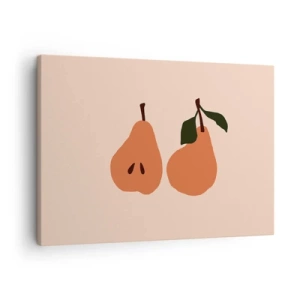 Schilderen op canvas - Een minimalistische illustratie van twee peren op een beige achtergrond. - 70x50cm - Zoetheid zelf - Moderne wanddecoratie voor woonkamer en slaapkamer ARTTOR