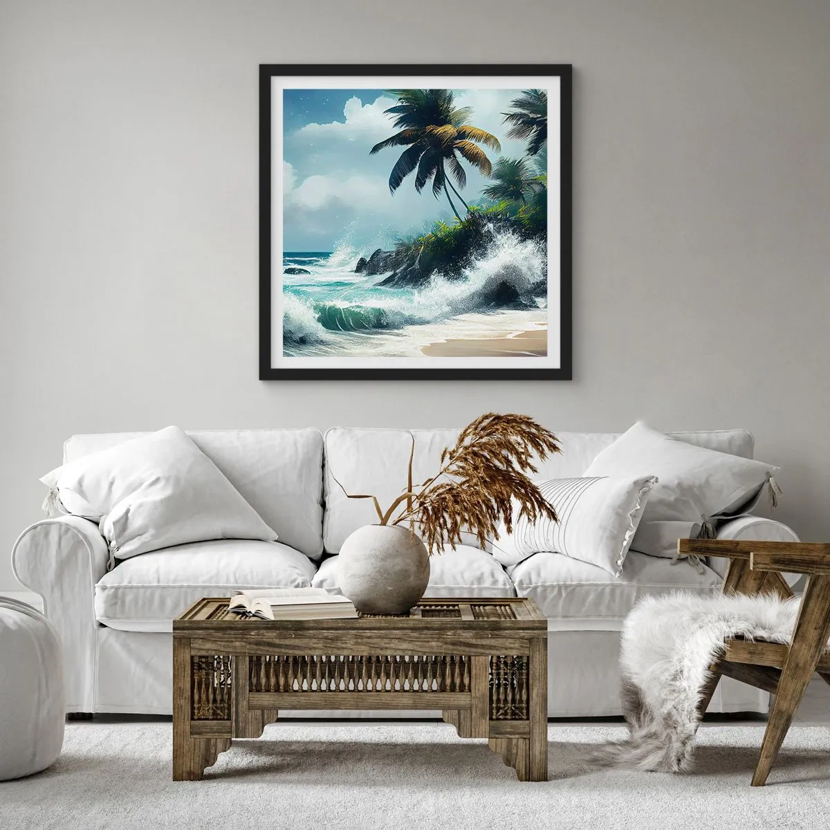 Poster in een zwarte lijst - Op een tropische kust - 40x40 cm