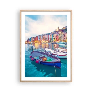 Een poster in een licht eiken lijst - Kleurrijke avond in de haven - 50x70 cm