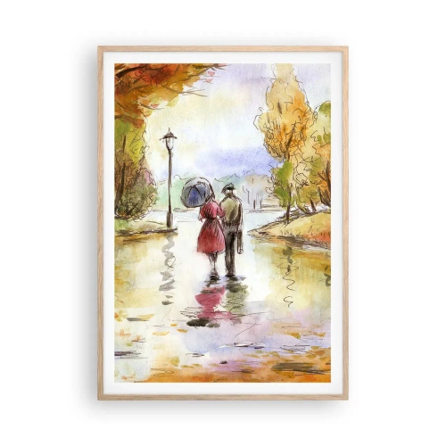 Een poster in een licht eiken lijst - Romantische herfst in het park - 70x100 cm