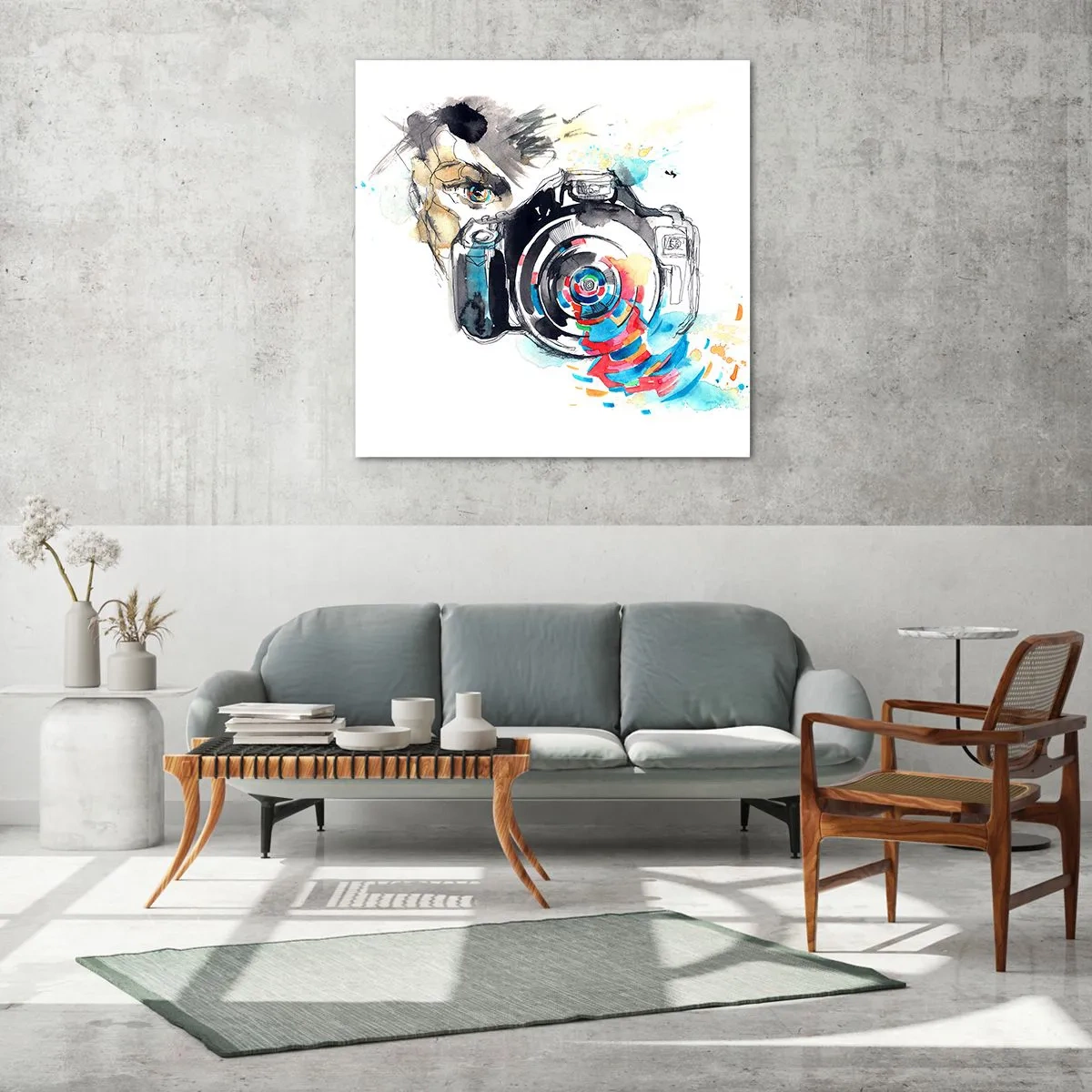 Schilderen op glas - In het oog van de lens - 60x60 cm