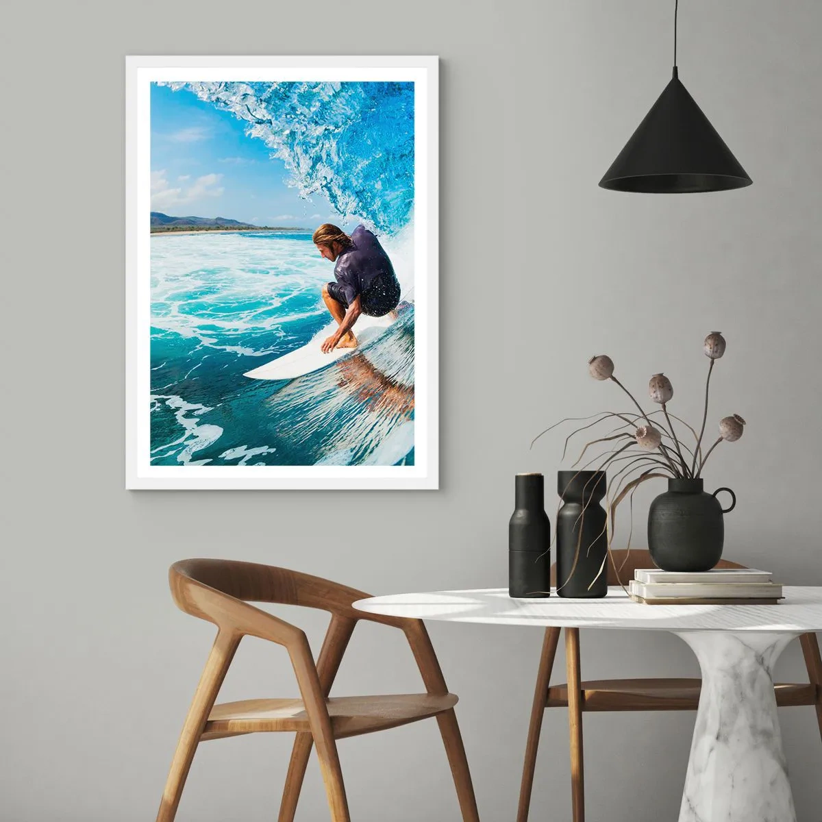 Poster in een witte lijst - Dansend met de golven - 40x50 cm