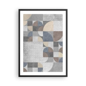 Poster in een zwarte lijst - Geometrisch patroon in tinten grijs en blauw - 50x70cm - Keramische fantasie - Moderne wanddecoratie voor woonkamer en slaapkamer ARTTOR