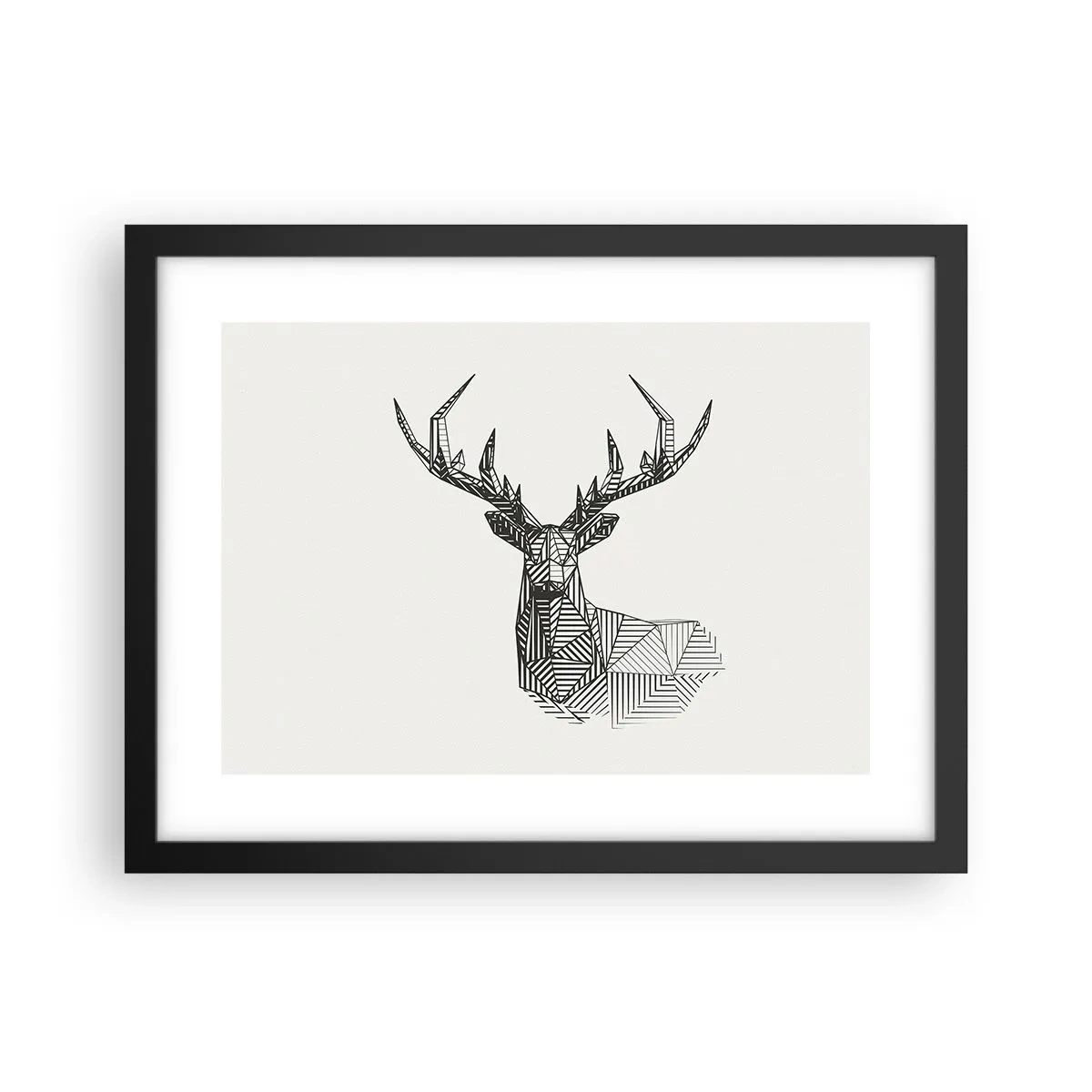 Poster in een zwarte lijst - Een hert in kubistische stijl - 40x30 cm