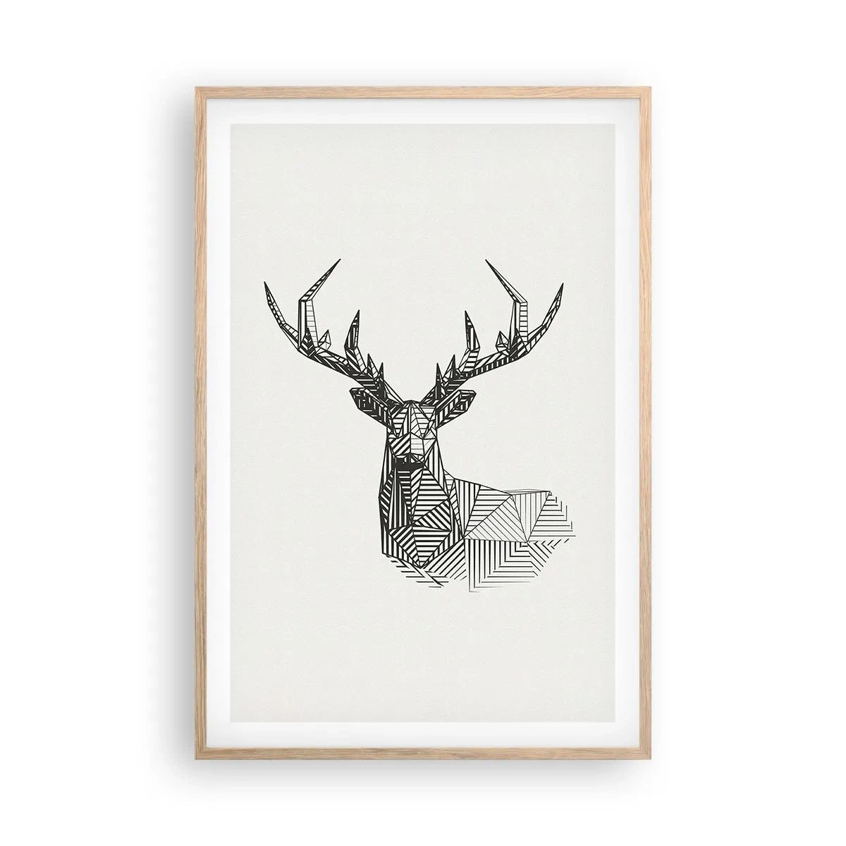 Een poster in een licht eiken lijst - Een hert in kubistische stijl - 61x91 cm