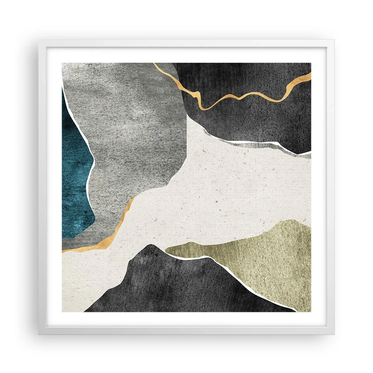 Poster in een witte lijst - Mozaïekcompositie met gouddraad - 60x60 cm