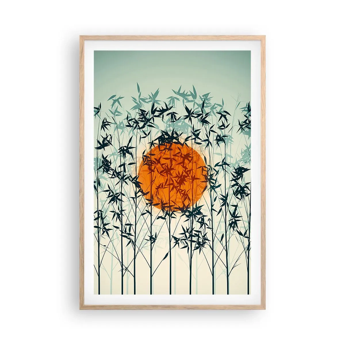Een poster in een licht eiken lijst - Japanse zon - 61x91 cm