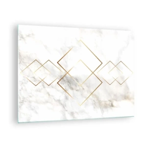 Schilderen op glas - Geometrische gouden ruiten op een witte marmeren achtergrond - 70x50cm - Een uitzicht tot in het oneindige - Moderne wanddecoratie voor woonkamer en slaapkamer ARTTOR