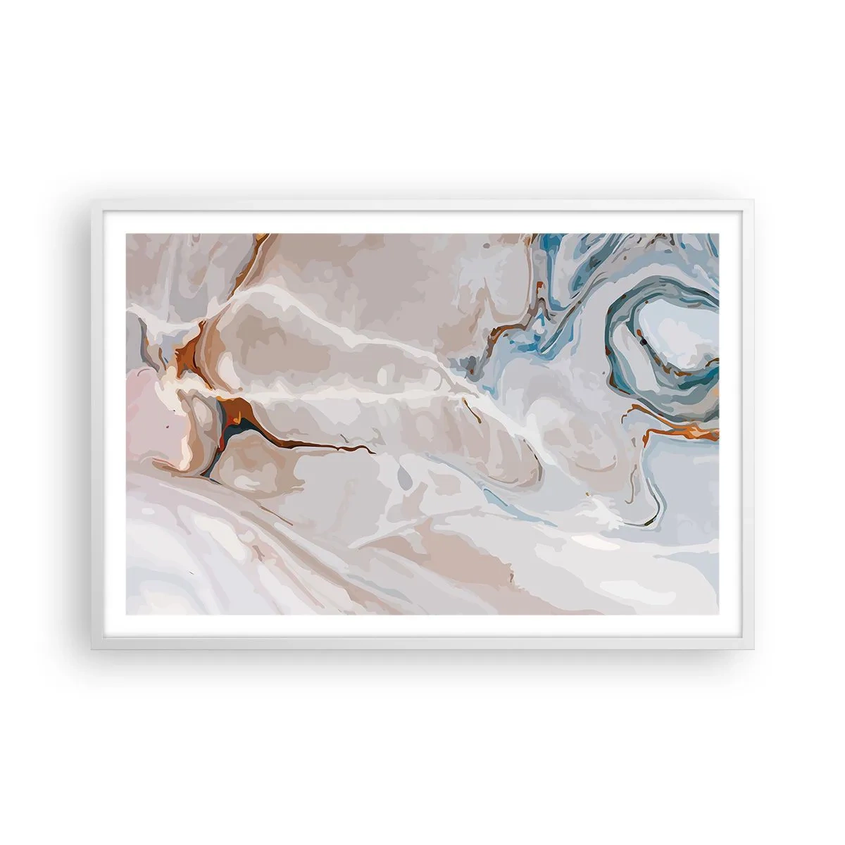 Poster in een witte lijst - Blauw kronkelt onder het wit - 91x61 cm