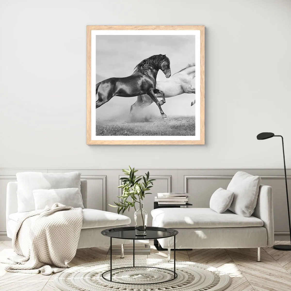 Een poster in een licht eiken lijst - Engelen en duivels - 30x30 cm