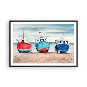 Poster in een zwarte lijst - Klaar om te vissen - 91x61 cm