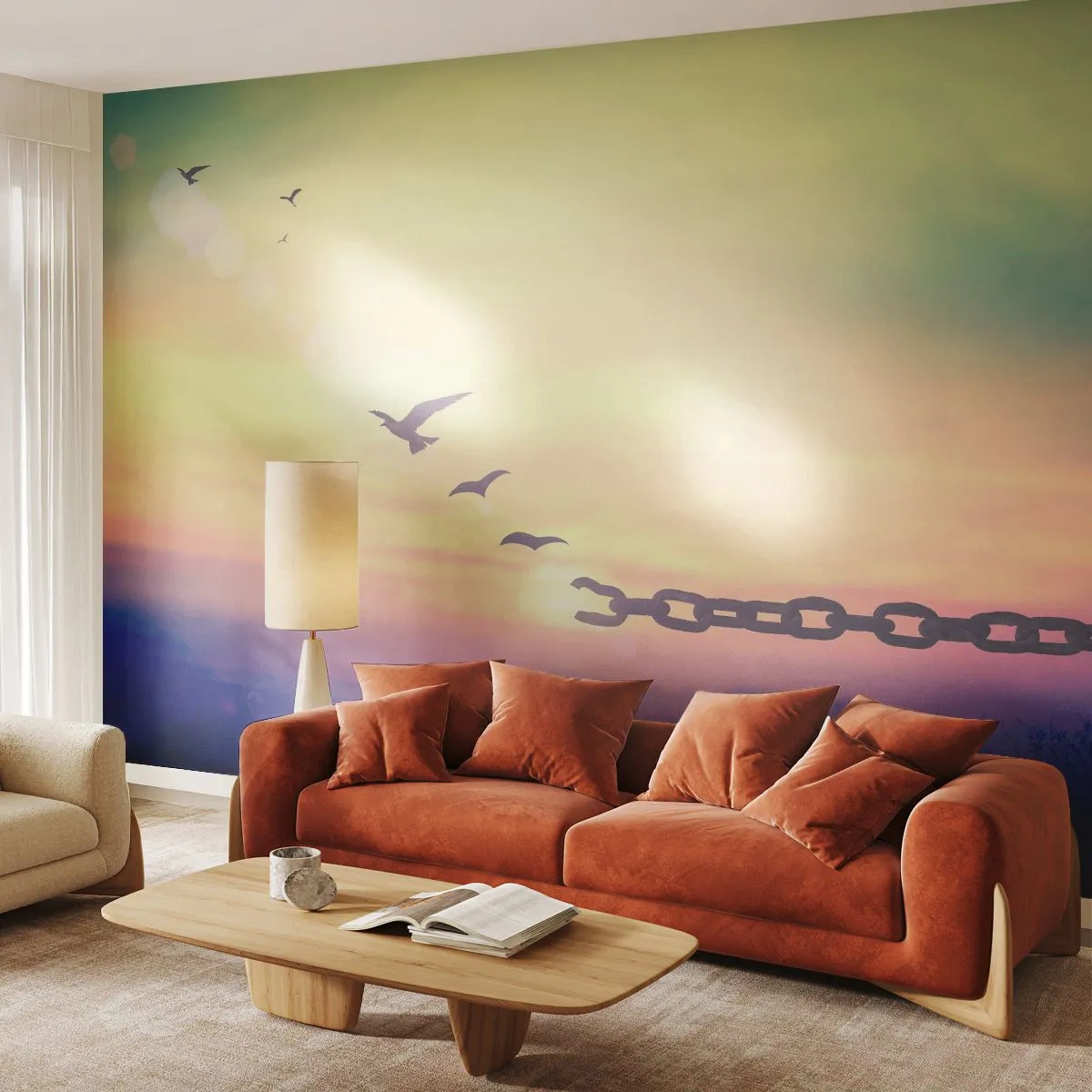 Zelfklevend Fotobehang Deluxe Sticker - De overwinning van vrijheid - Abstractie, Vogels, Deel - 500x350 cm