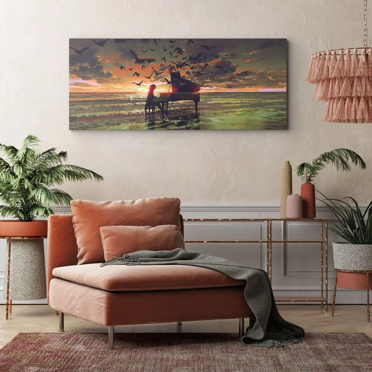 Schilderen op canvas - Concert voor piano en golven - 90x30 cm