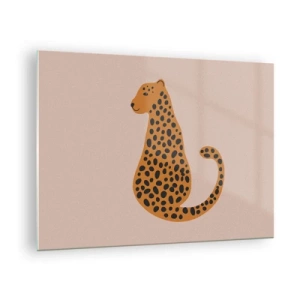 Schilderen op glas - Illustratie van een panter met zwarte vlekken op een beige achtergrond - 70x50cm - Luipaardprint is een modieus print - Moderne wanddecoratie voor woonkamer en slaapkamer ARTTOR