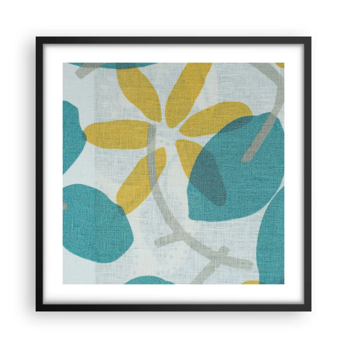 Poster in een zwarte lijst - Tussen de azuurblauwe bladeren - 50x50 cm