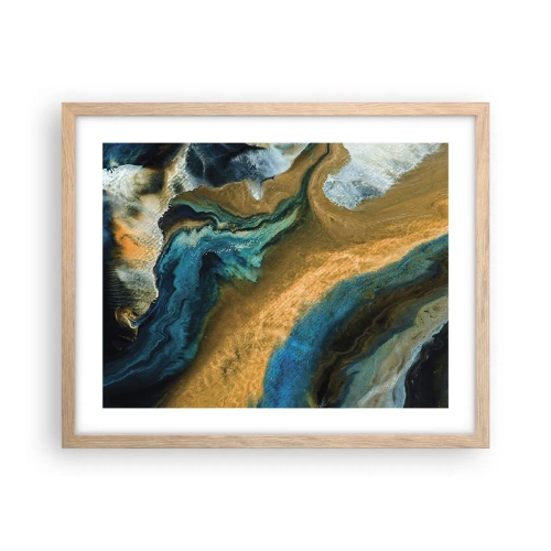 Een poster in een licht eiken lijst - Blauw - geel - wederzijdse invloeden - 50x40 cm