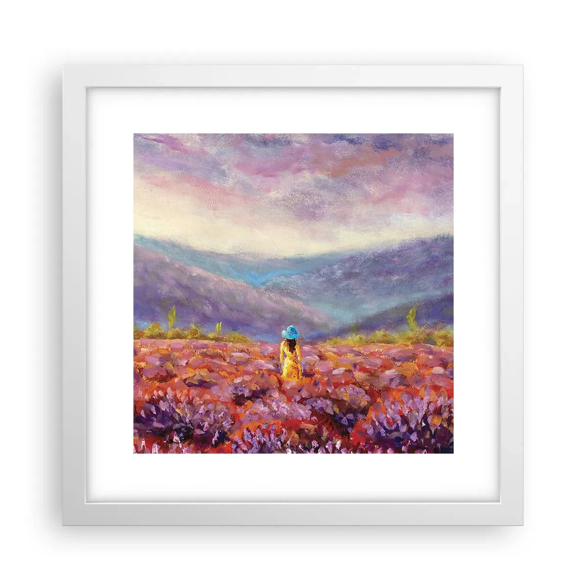 Poster in een witte lijst - In een lavendelwereld - 30x30 cm