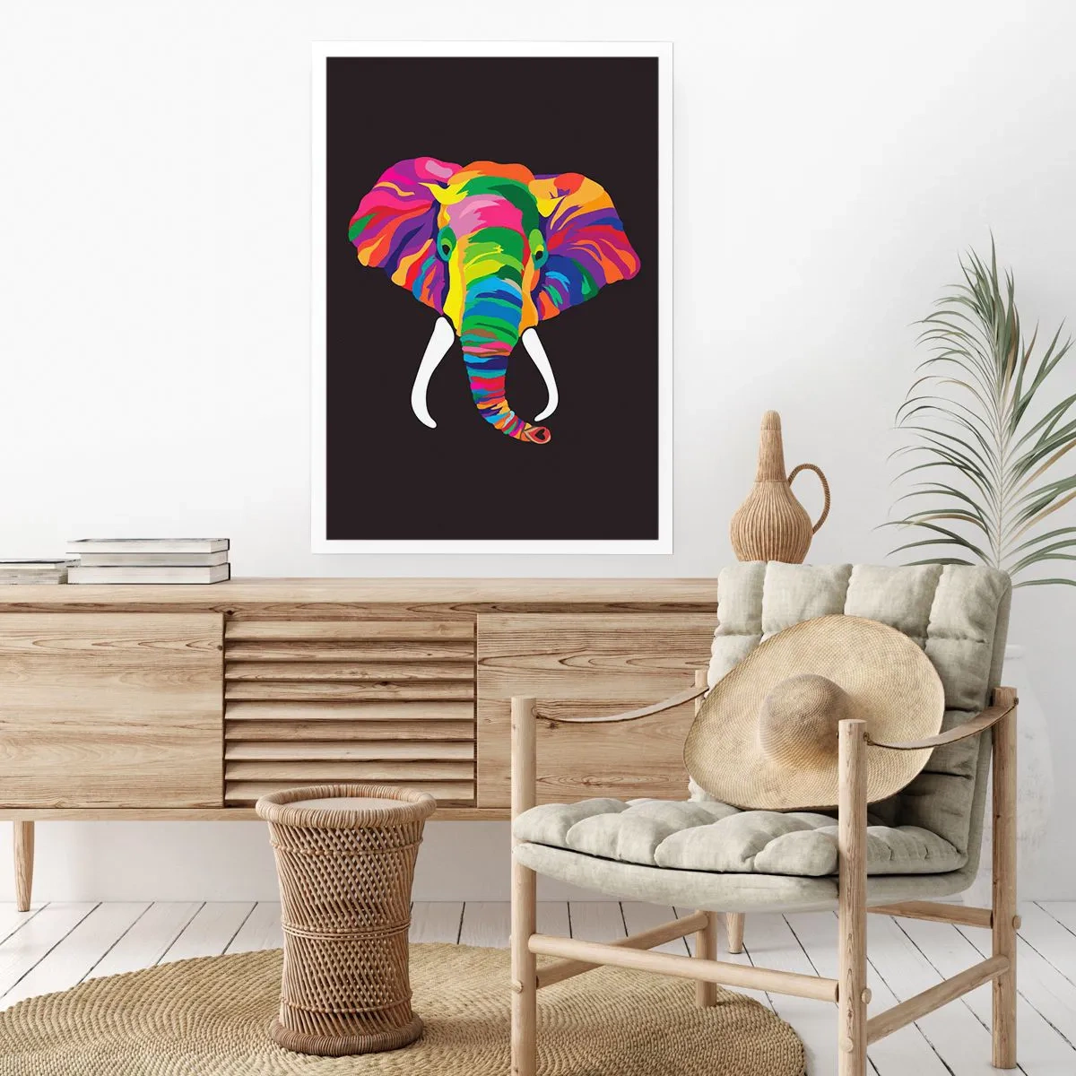 Poster - De olifant die ervan hield om in de regenboog te baden - 40x50 cm