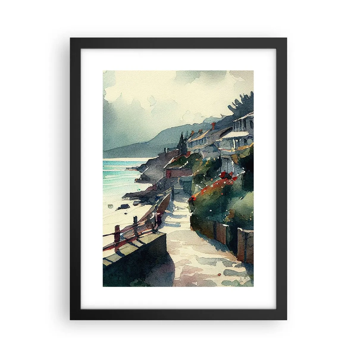 Poster in een zwarte lijst - Mediterrane stad - 30x40 cm