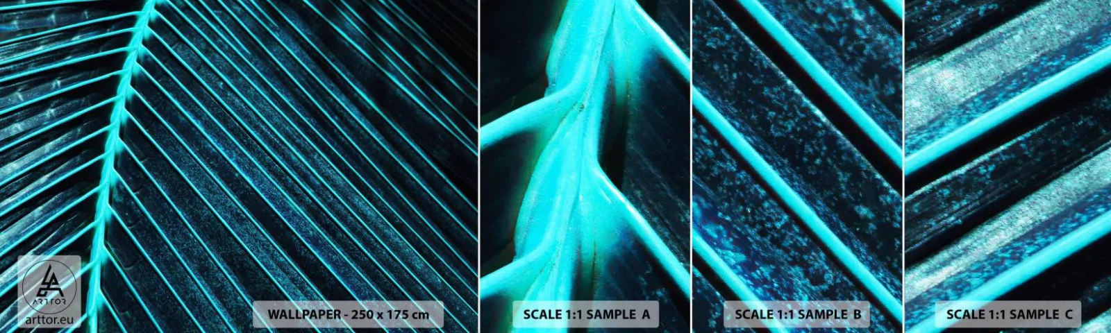 Fotobehang Monster Zelfklevend Deluxe Sticker - Groene textuur - Blad, Macro, Tropisch - 100x30 cm