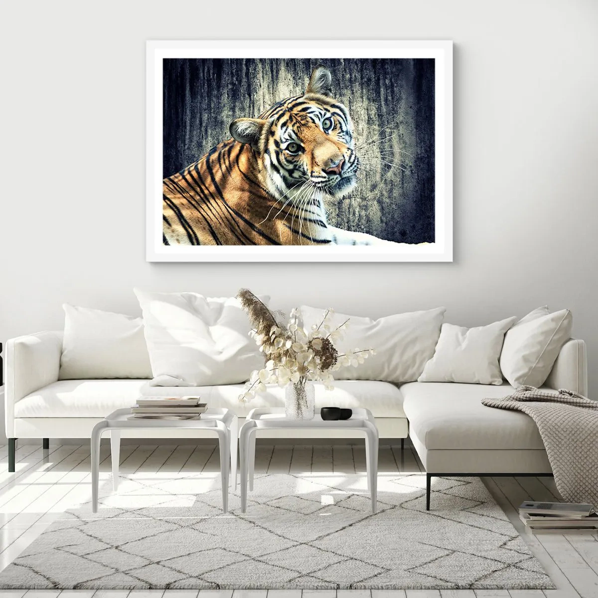 Poster in een witte lijst - Portret in stromen van licht - 70x50 cm