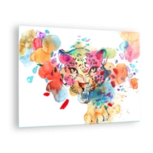 Schilderen op glas - Kleurrijk aquarelportret van een luipaard - 70x50cm - Schoonheid en het beest - Moderne wanddecoratie voor woonkamer en slaapkamer ARTTOR
