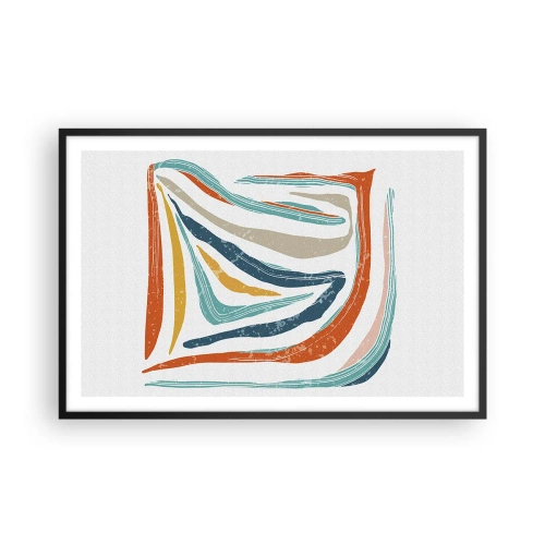 Poster in een zwarte lijst - Abstractie met een vriendelijke glimlach - 91x61 cm