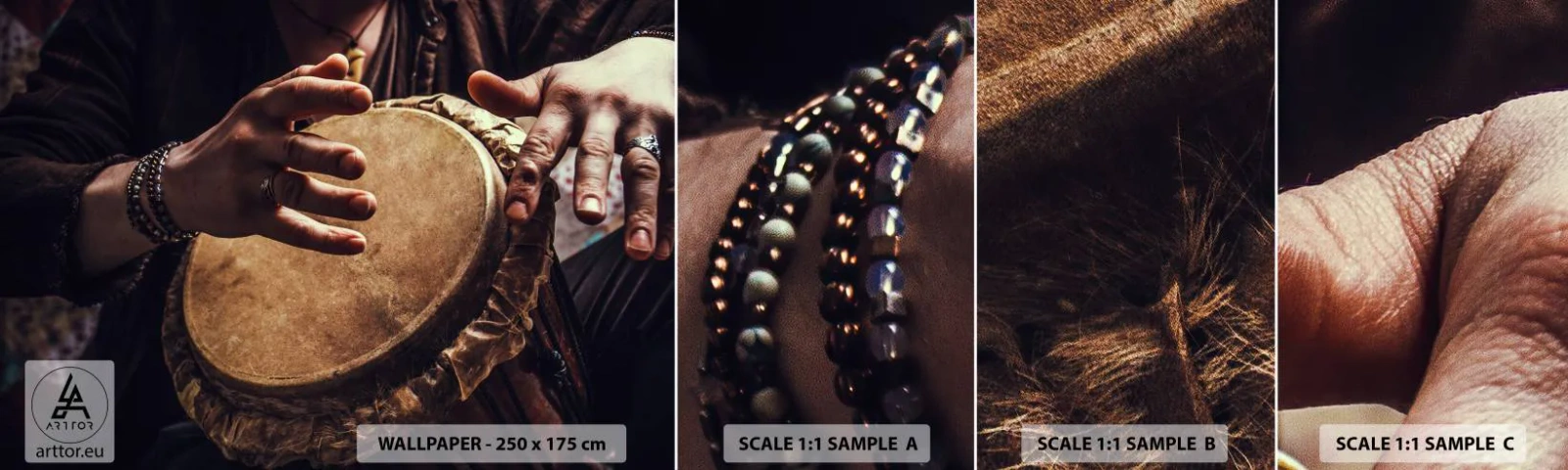 Fotobehang Monster Zelfklevend Deluxe Sticker - Op het ritme van het hart - Drumspel, Afrika, Muziek - 100x30 cm