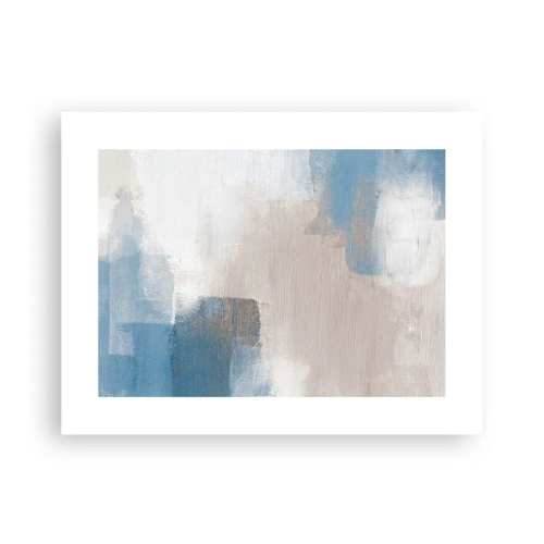 Poster - Roze abstractie achter een blauw gordijn - 40x30 cm