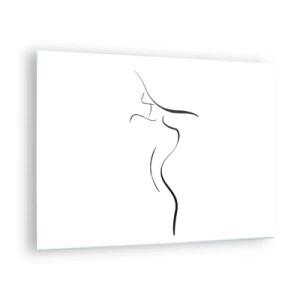 Schilderen op glas - Minimalistische omtrek van een vrouwelijk silhouet in zwart-wit - 70x50cm - Ongrijpbaar als een golf - Moderne wanddecoratie voor woonkamer en slaapkamer ARTTOR