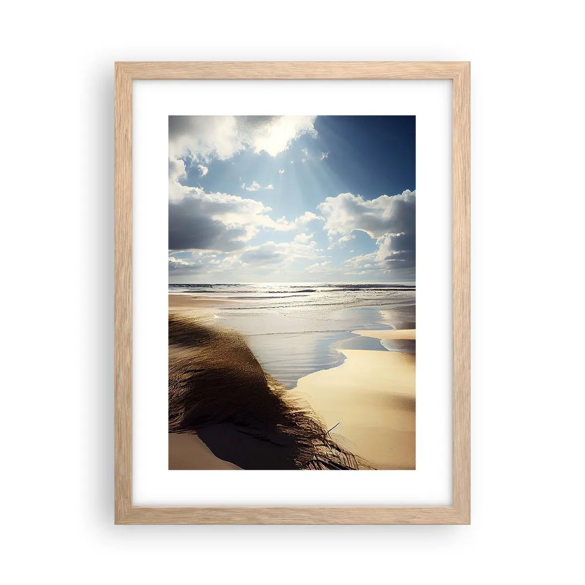 Een poster in een licht eiken lijst - Strand, wild strand - 30x40 cm