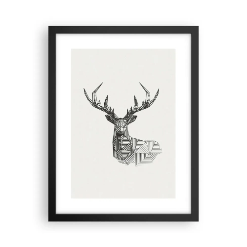 Poster in een zwarte lijst - Een hert in kubistische stijl - 30x40 cm