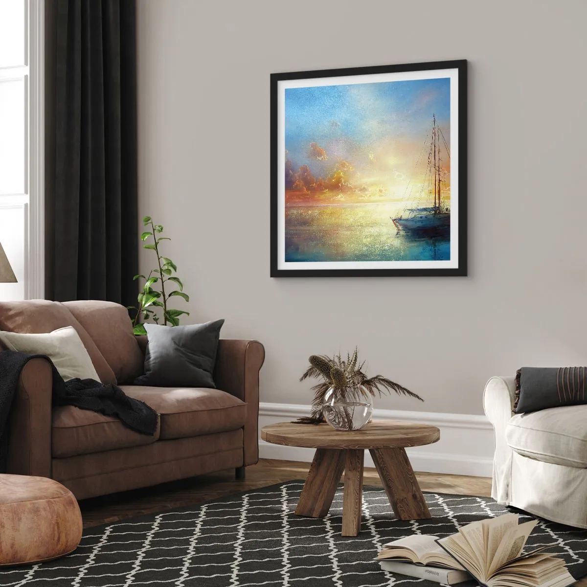 Poster in een zwarte lijst - In een gouden baai - 30x30 cm