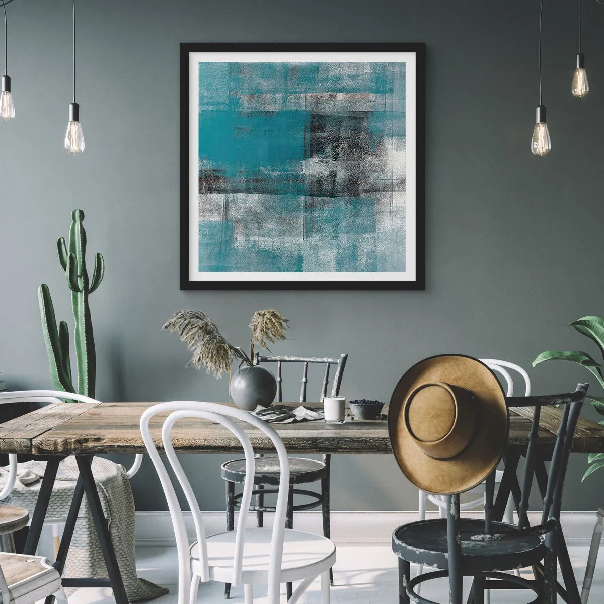 Poster in een zwarte lijst - Water en lucht - 40x40 cm