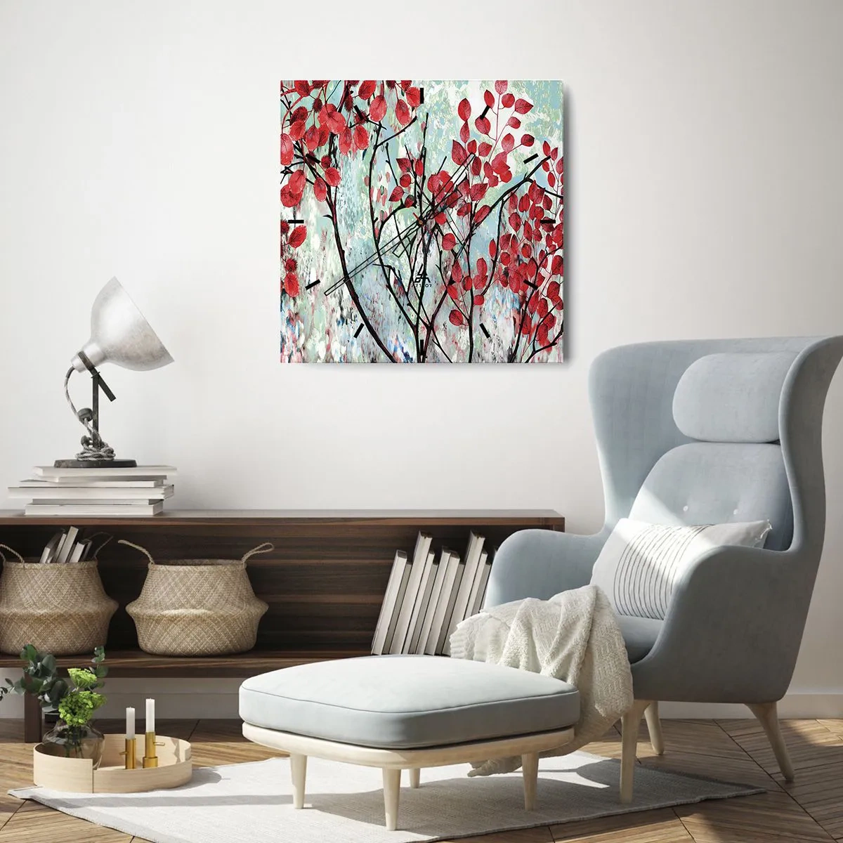Wandklok - Klok - Boom in scharlaken - 30x30 cm