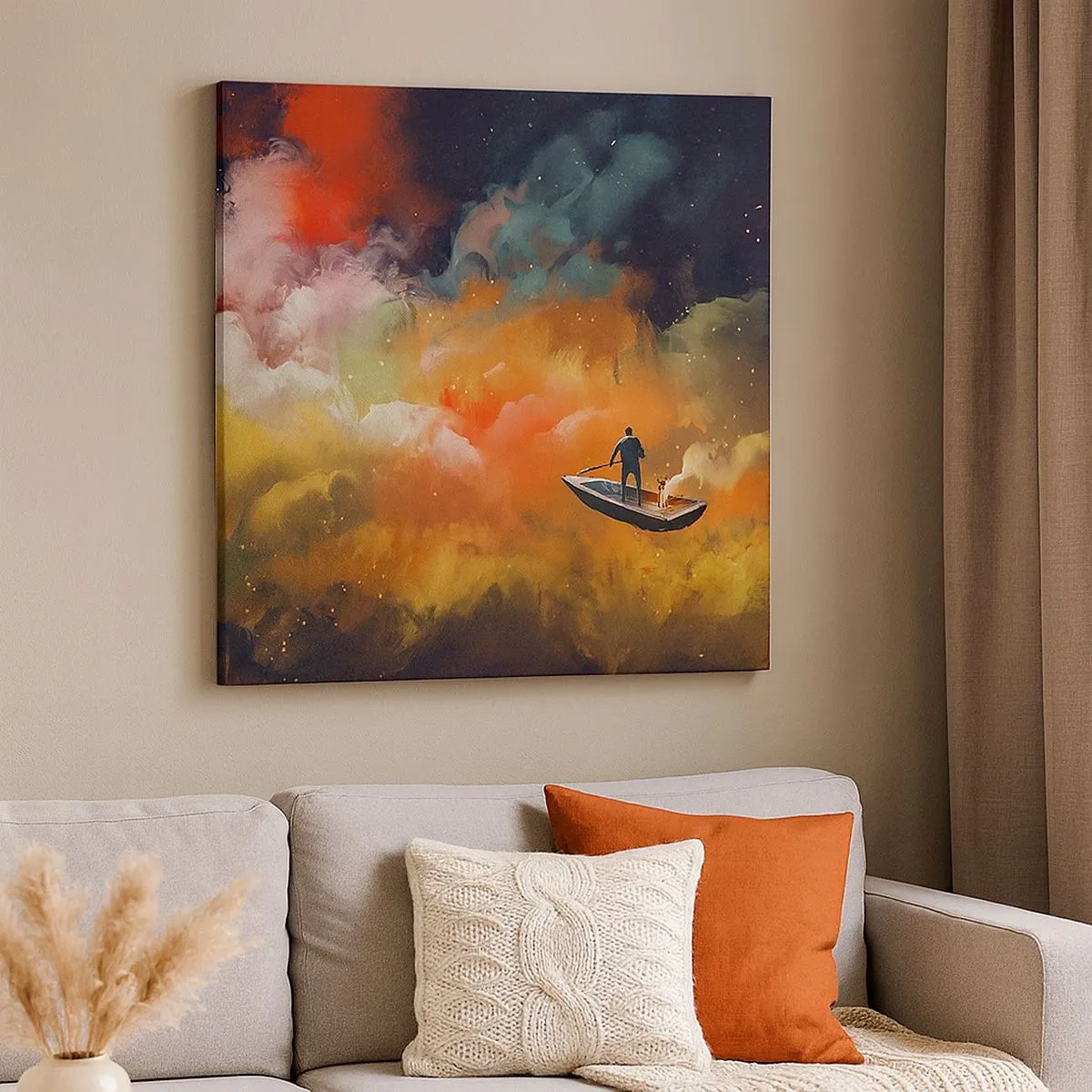 Schilderen op canvas - Met de boot door de sterrenstelsel - 30x30 cm