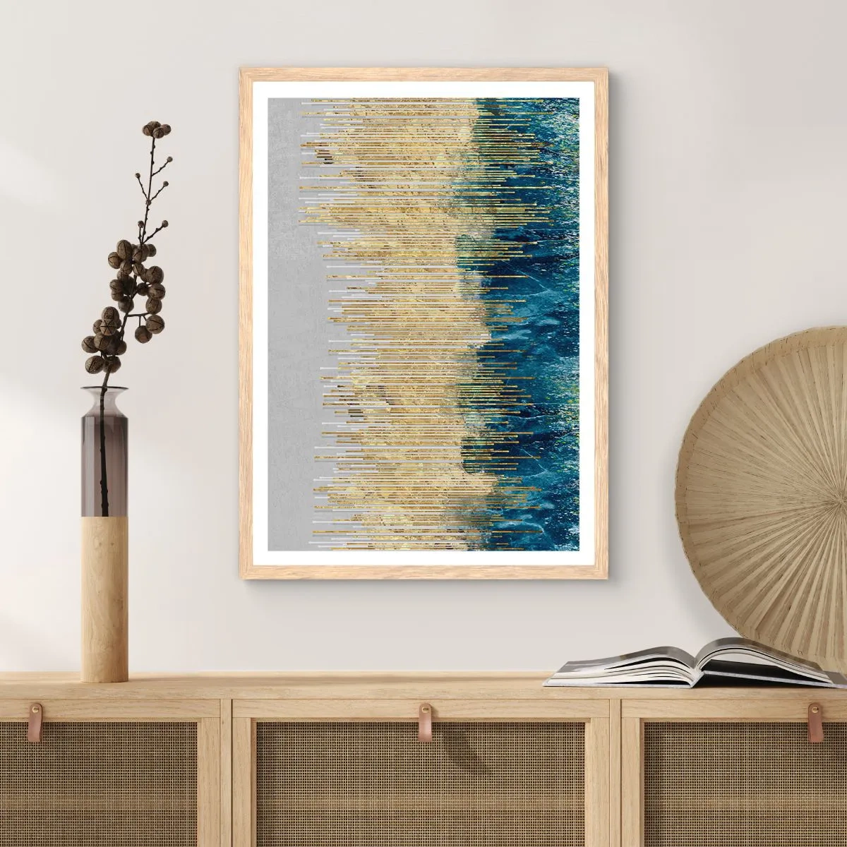 Een poster in een licht eiken lijst - Vergulde grens - 70x100 cm