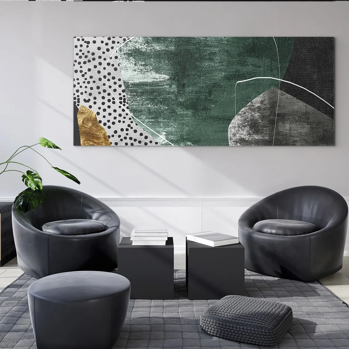 Schilderen op glas - Kleurrijke abstractie met bladgoud - 140x50 cm