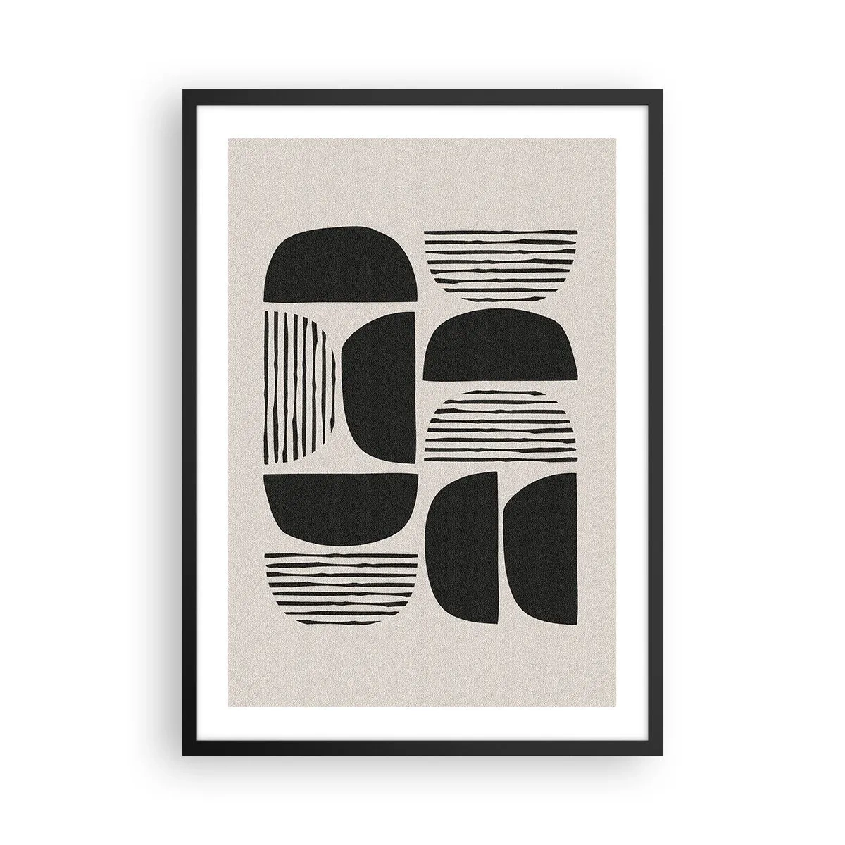 Poster in een zwarte lijst - Geometrische abstractie met zwarte vormen en lijnen - 50x70cm - Halfslachtige deals - Moderne wanddecoratie voor woonkamer en slaapkamer ARTTOR